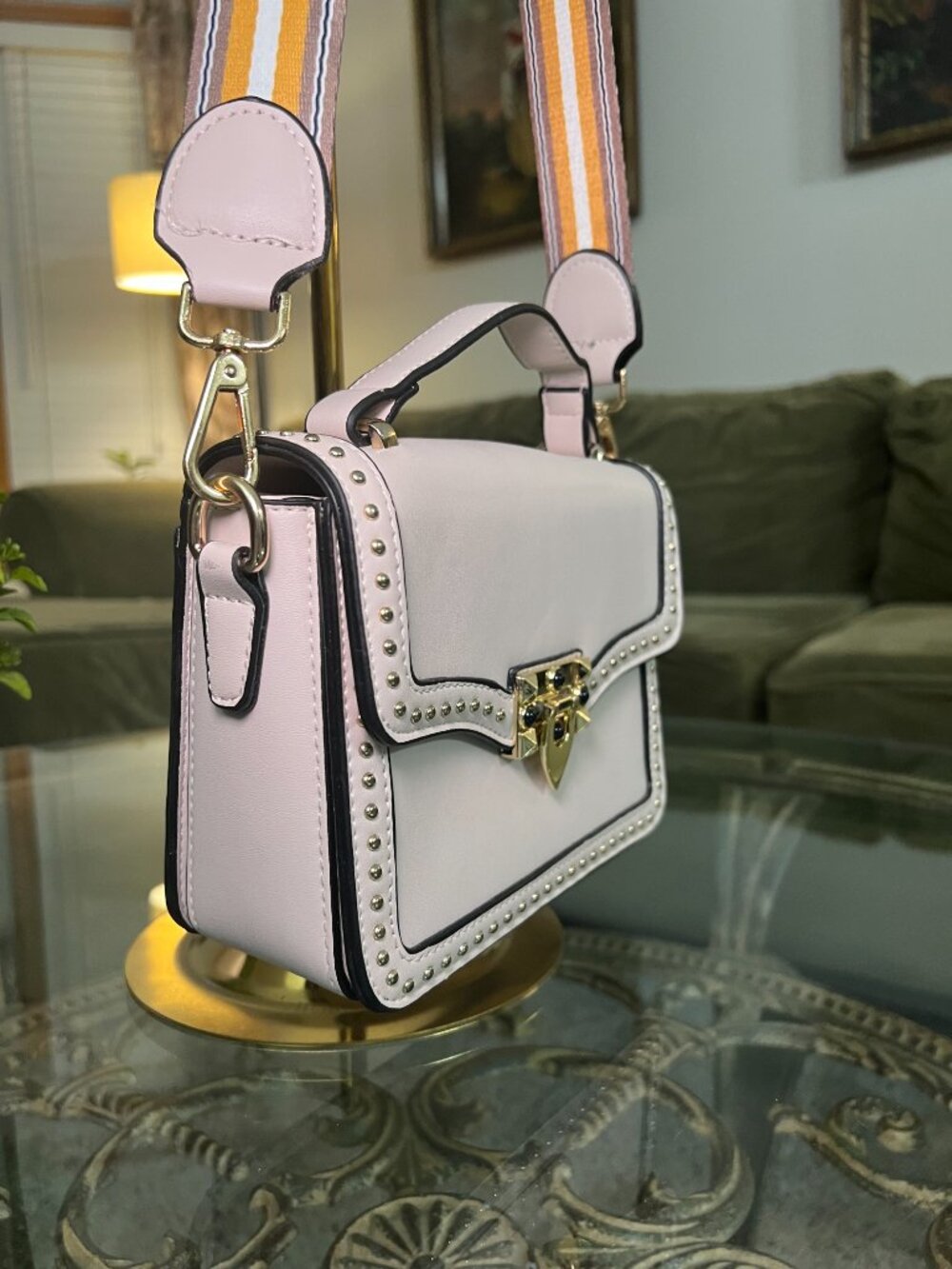 NEW- Studded Cream Vintage Style Hand/Shoulder Bag - Picture 2 of 10